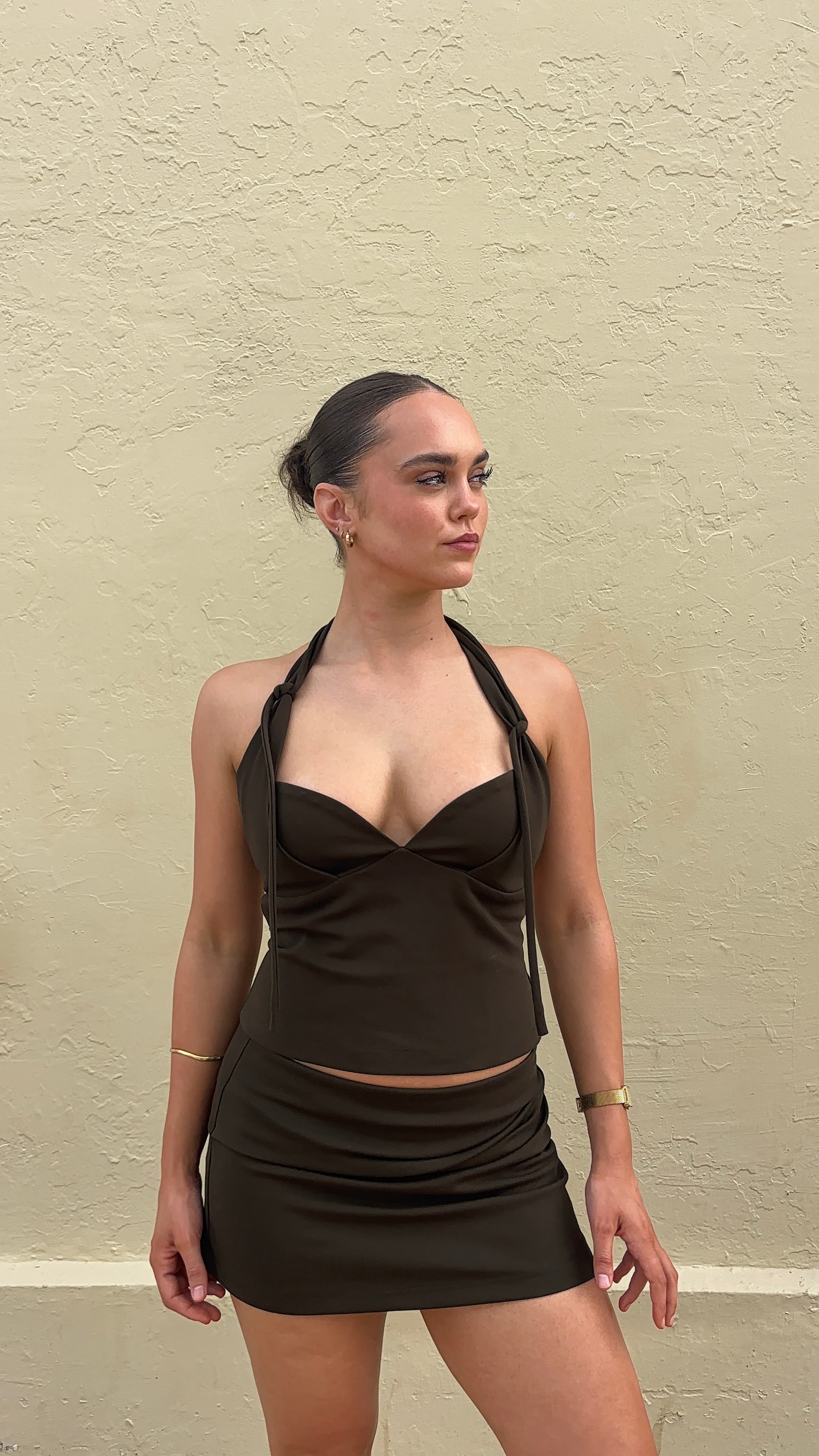 Halter Tie Top in Khaki