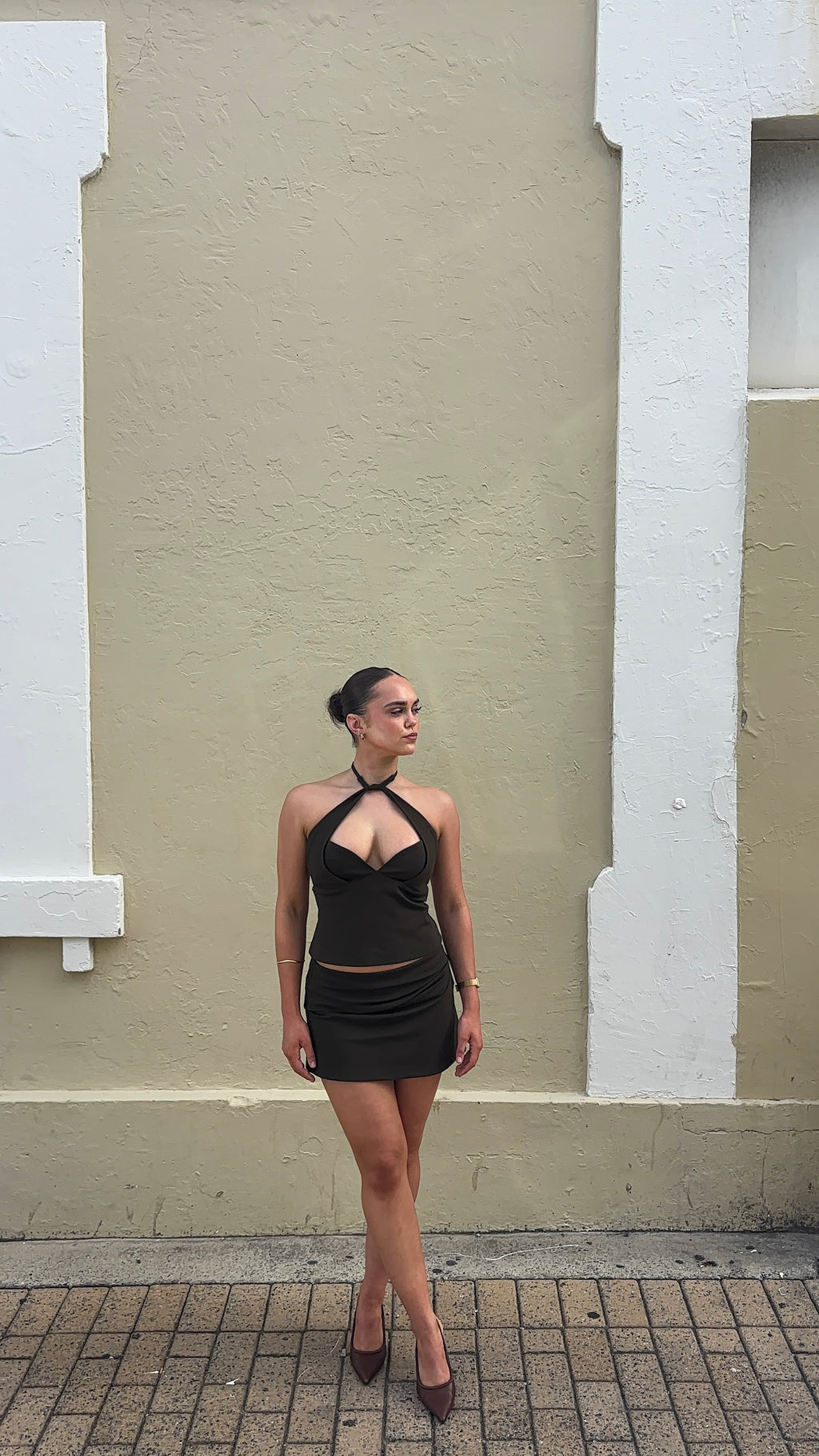 Halter Tie Top in Khaki