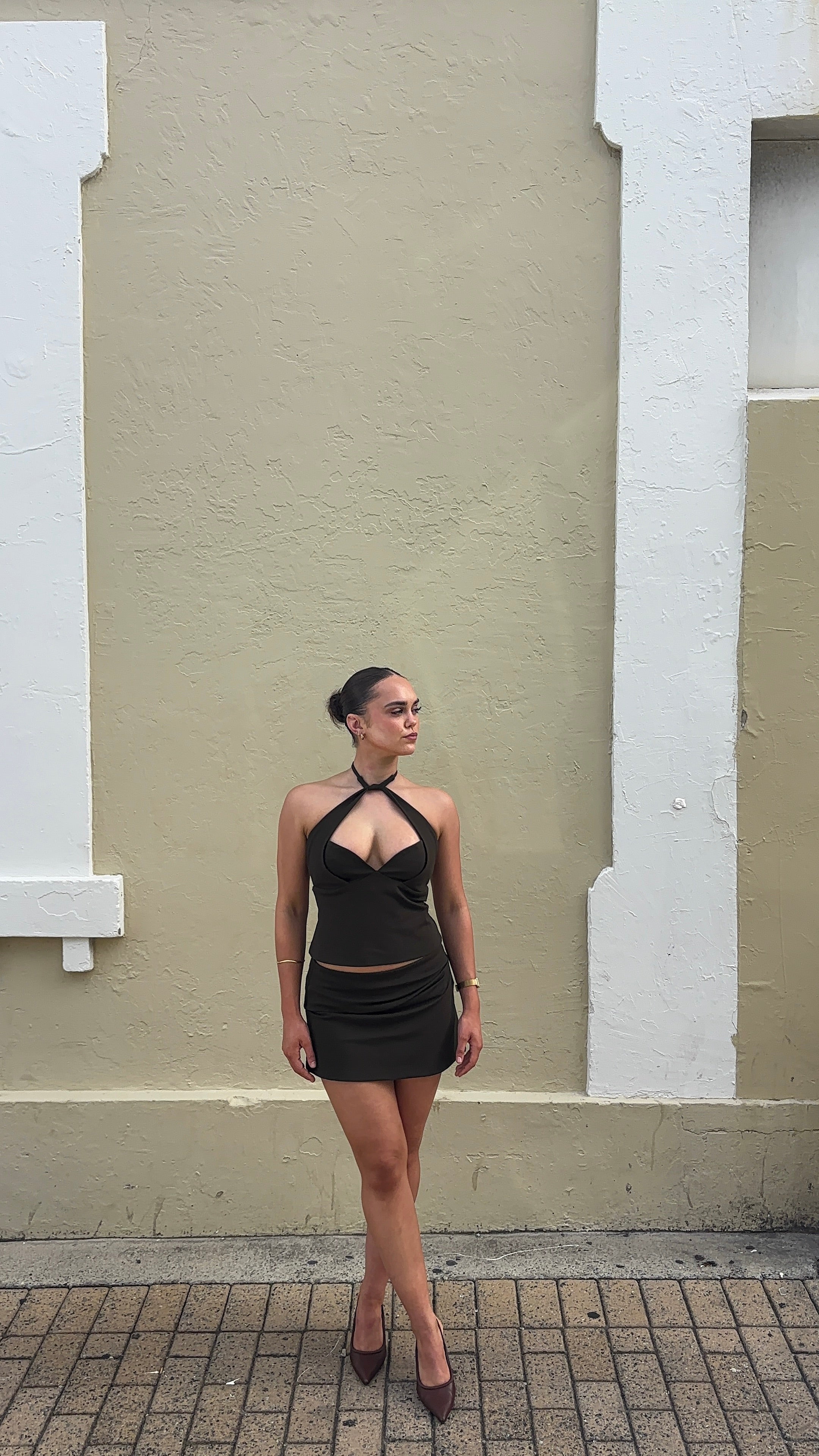 Halter Tie Top in Khaki