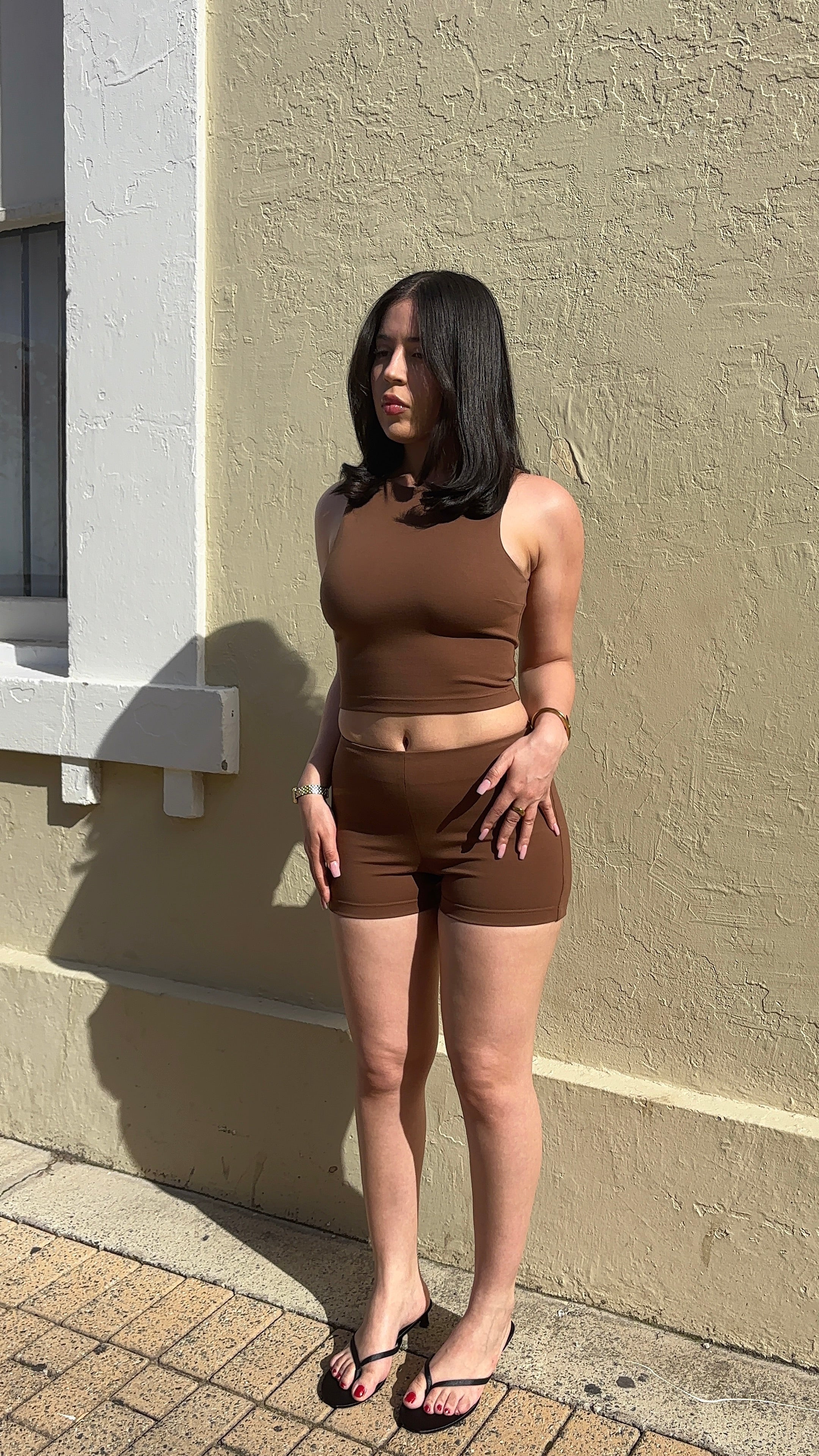 Square Neck Top in Brown