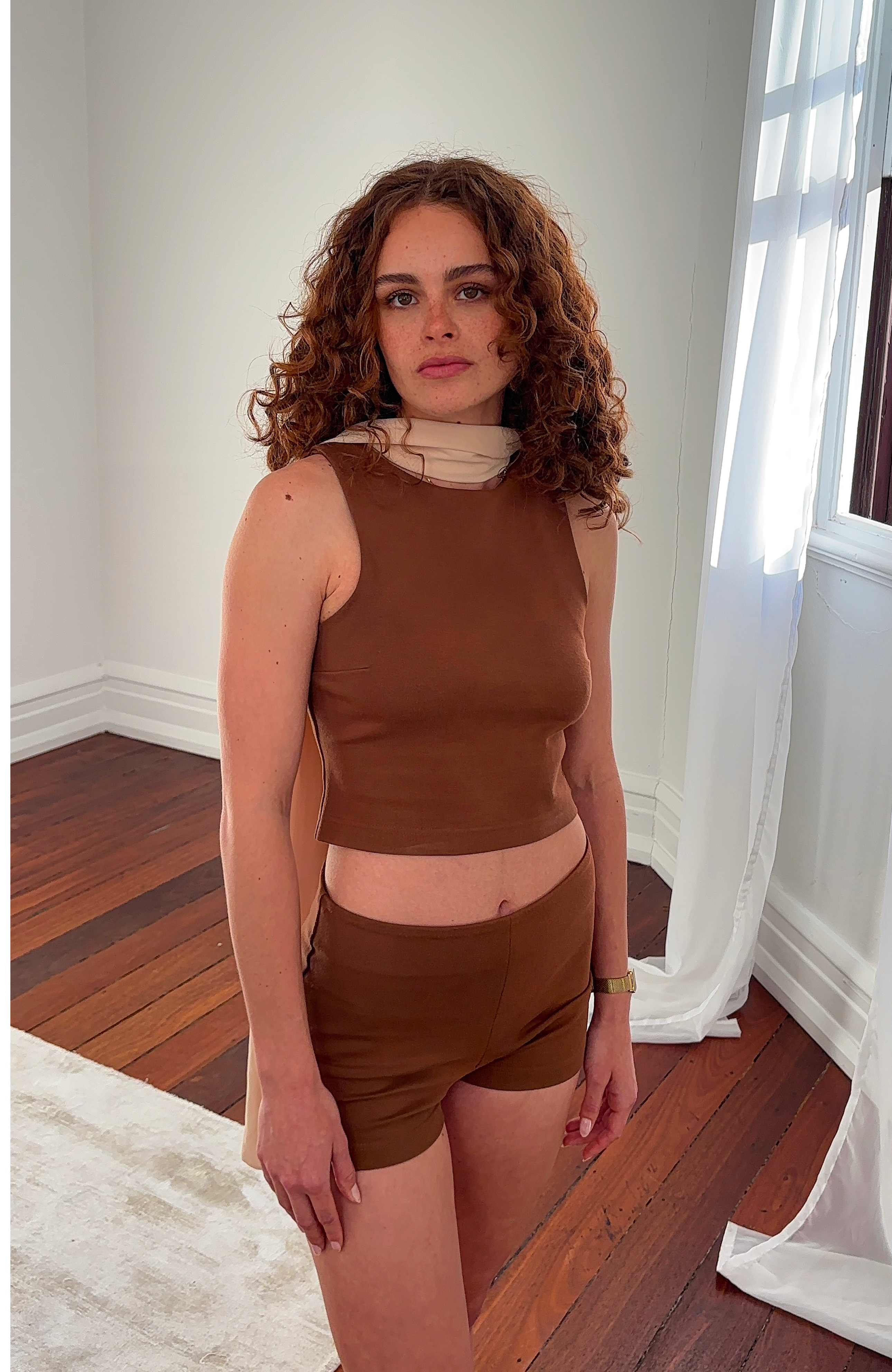 Square Neck Top in Brown
