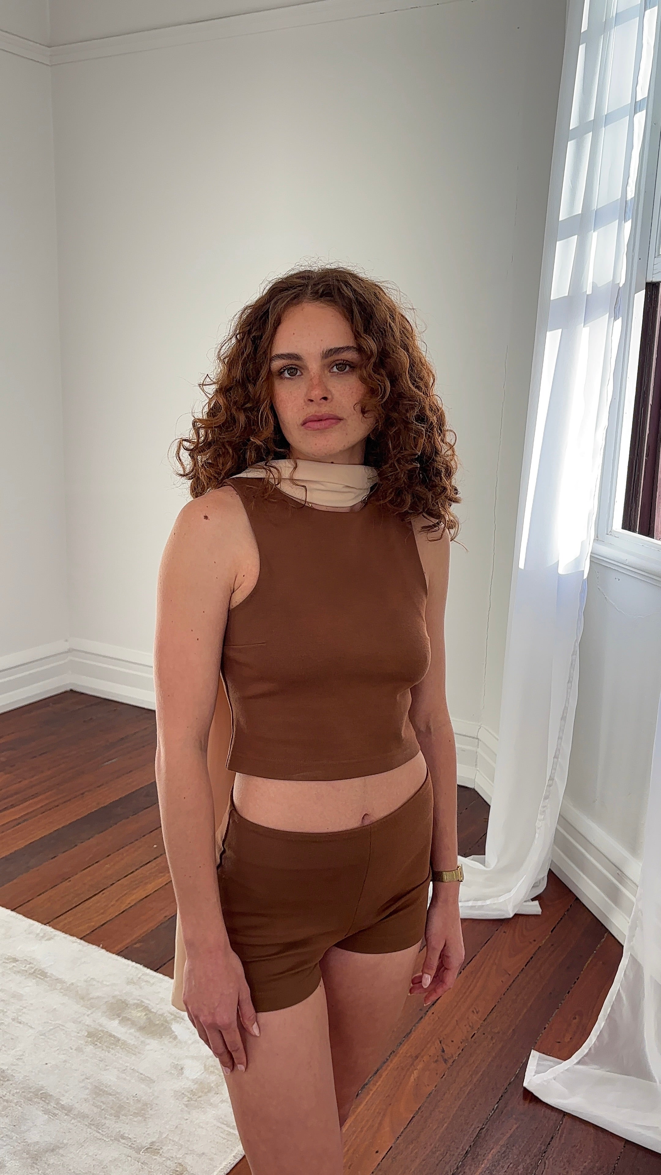 Square Neck Top in Brown